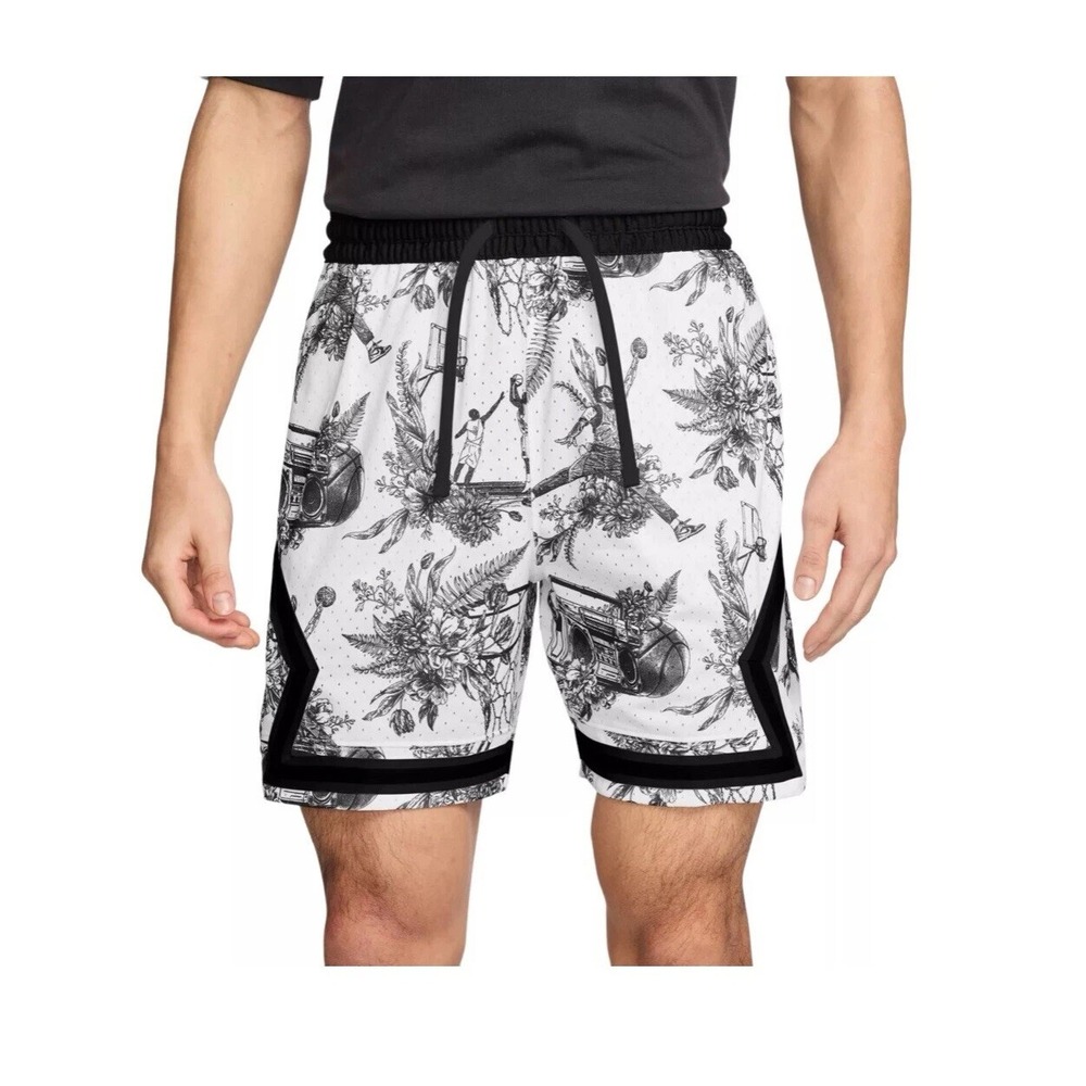 Nike Jordan Shorts‎ Mens XXL 2XL White Dri-Fit Sport Diamond Printed FV8614-100